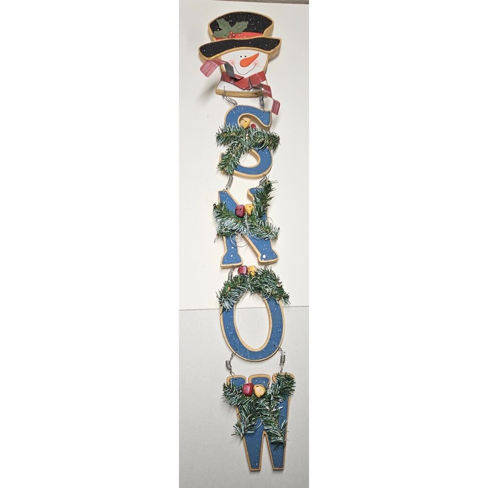 Vintage Rustic Wood Snowman SNOW Hanging Sign Christmas Decor 32"